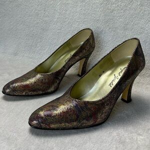 Margaret Ferrold Vintage‎ Leather Formal Heel  Metalic Women’s Shoes